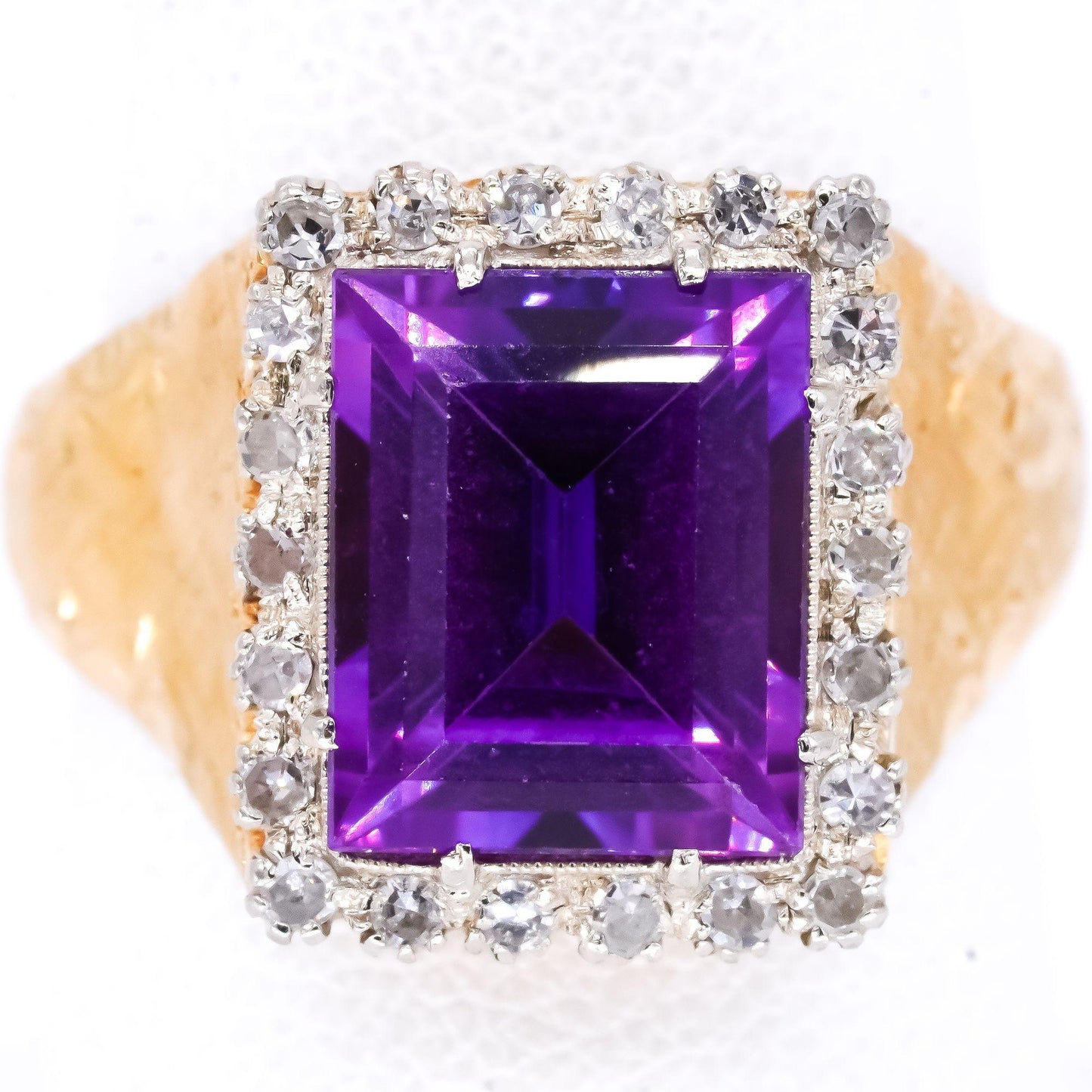 18k Yellow Gold 0.35CT Diamond & Synthetic Purple Sapphire Retro Ring size 9.25