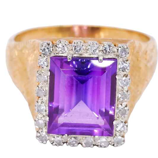 18k Yellow Gold 0.35CT Diamond & Synthetic Purple Sapphire Retro Ring size 9.25