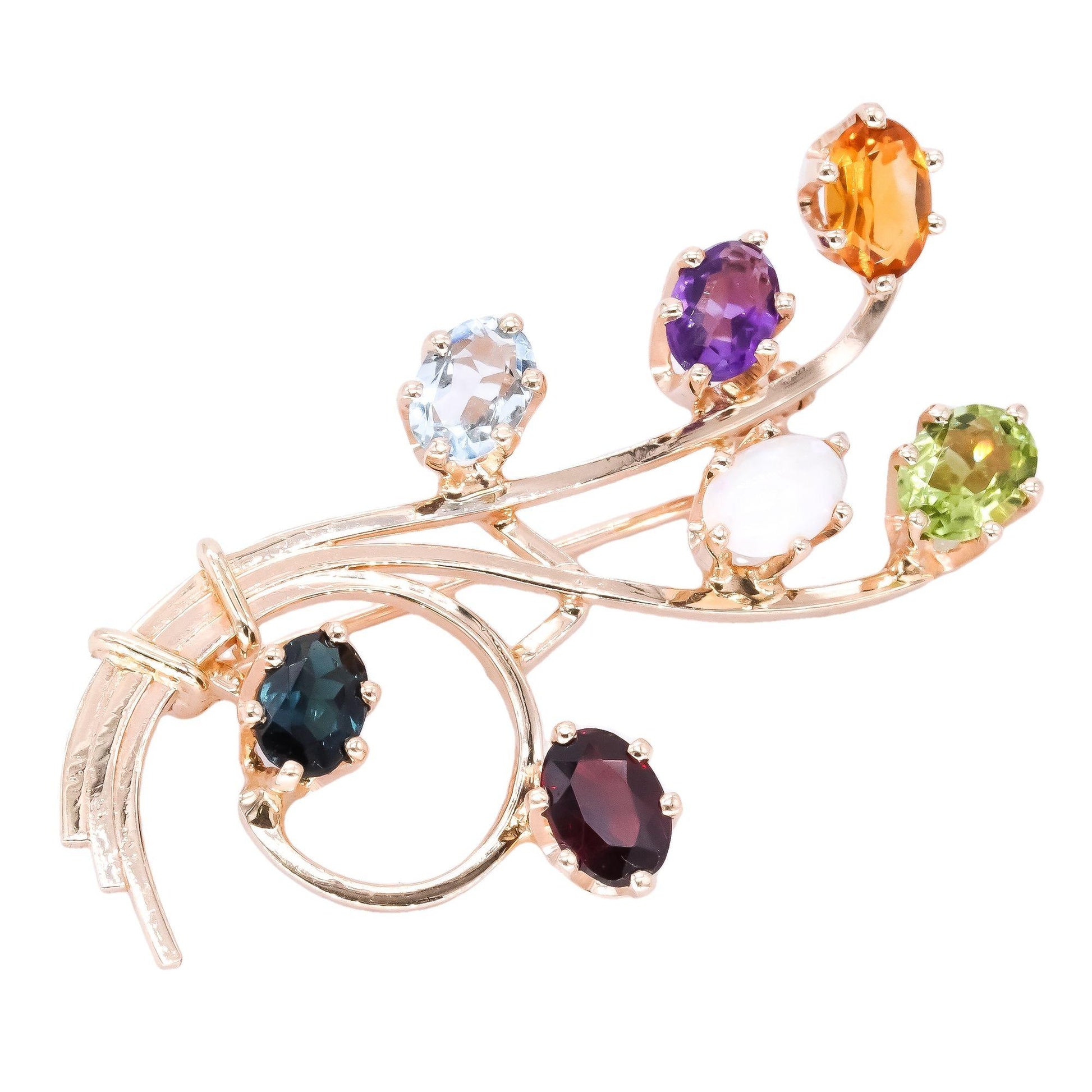 14k Yellow Gold Jewelry Assorted Rainbow Gemstone Floral Brooch