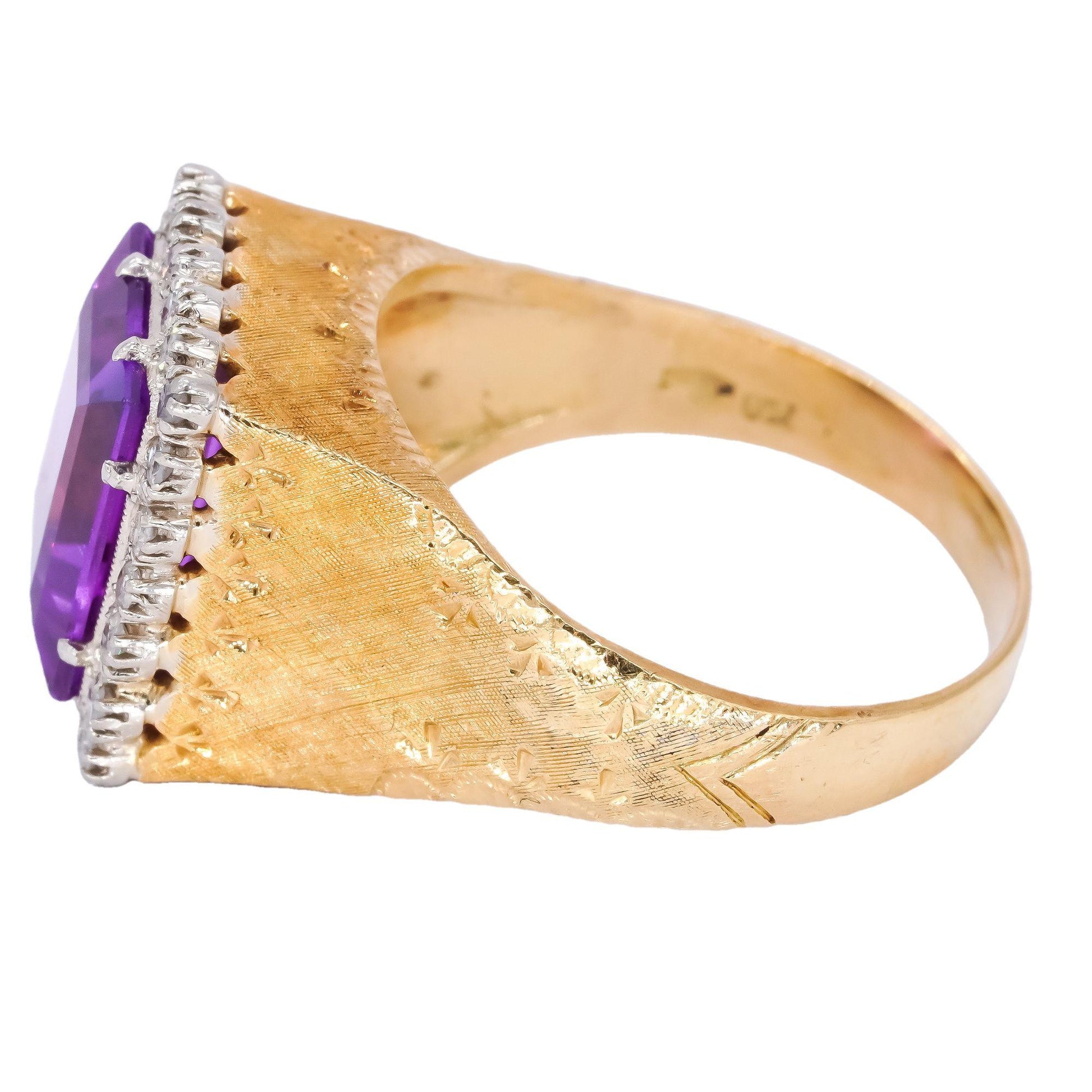 18k Yellow Gold 0.35CT Diamond & Synthetic Purple Sapphire Retro Ring size 9.25