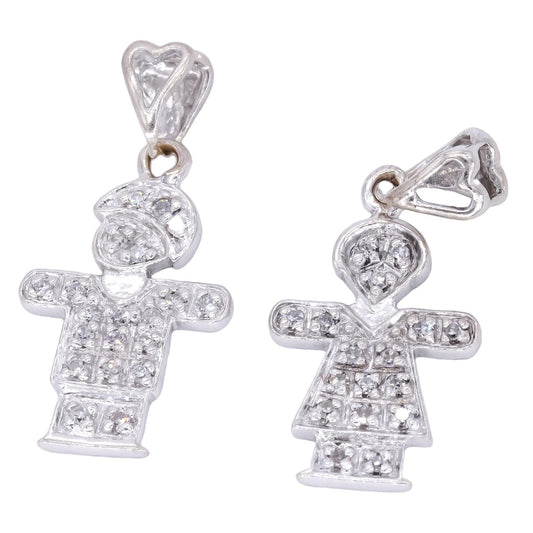 14k White Gold 0.20ct Diamond Boy & Girl Pendant Charms