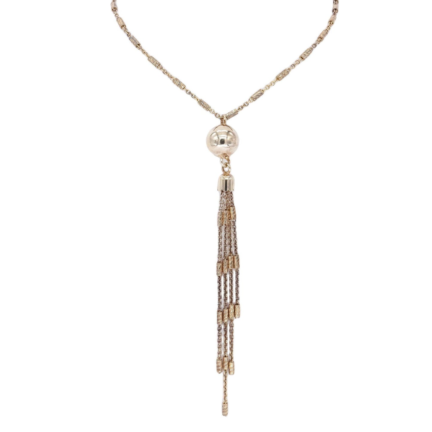 Sterling Silver Gold Plated Jewelry Ball And Tassel Dangle Necklace