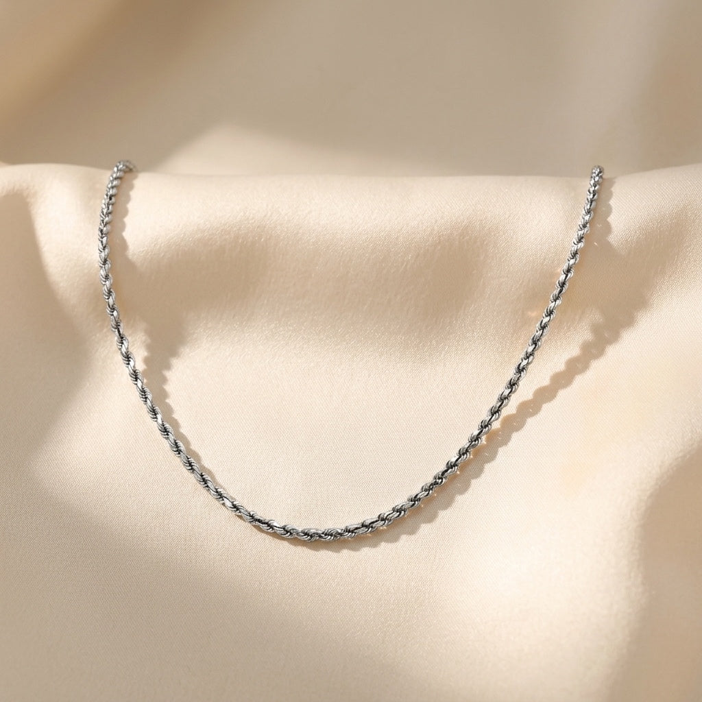 10k White Gold Diamond Cut Solid Rope Chain Necklace 4.0mm Wide