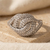 10k White Gold Round Diamond Cluster Twist Knot Ring 1.0CT Size 7