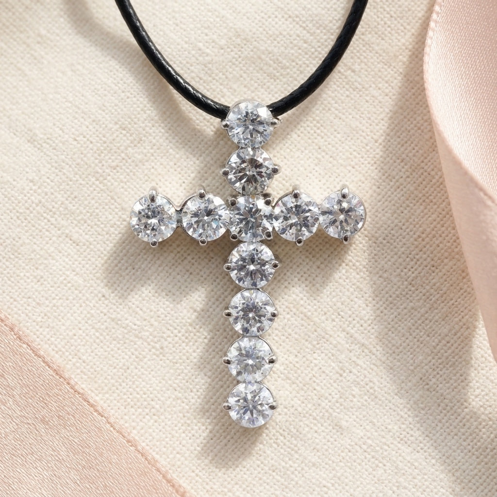 10k White Gold Round Diamond Cross Crucifix Pendant Necklace 6.17CT