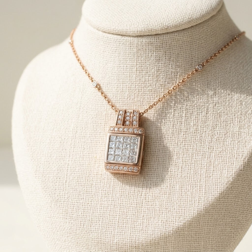 14k rose gold diamond reversible pendant diamond by the yard necklace 1.75ct
