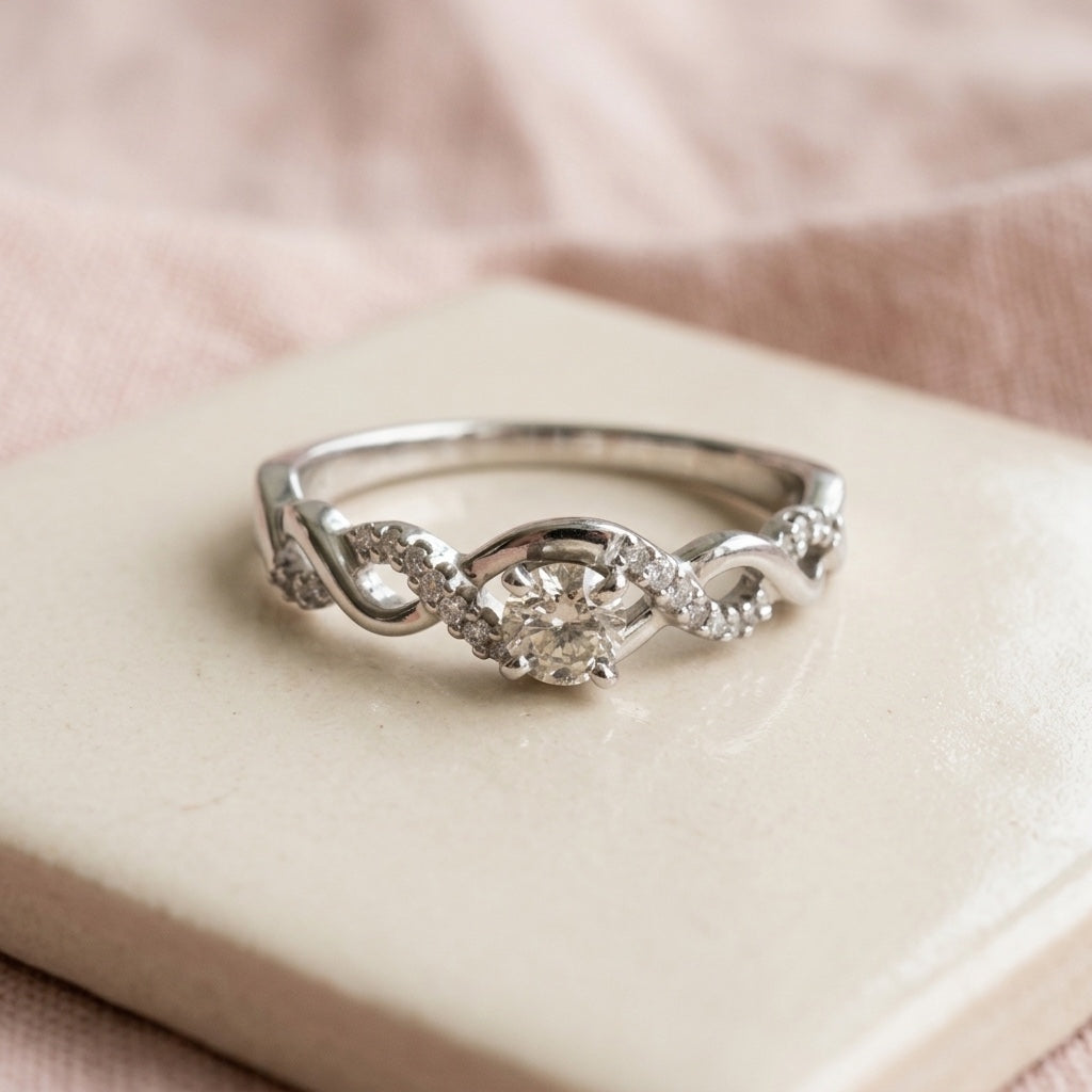 14k White Gold Round Diamond Engagement Ring 0.50CT w/ 0.40CT Center Size 9.25