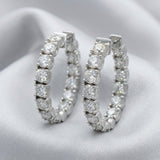14k White Gold Round Diamond Inside Out Oval Hoop Earrings 7.42CT