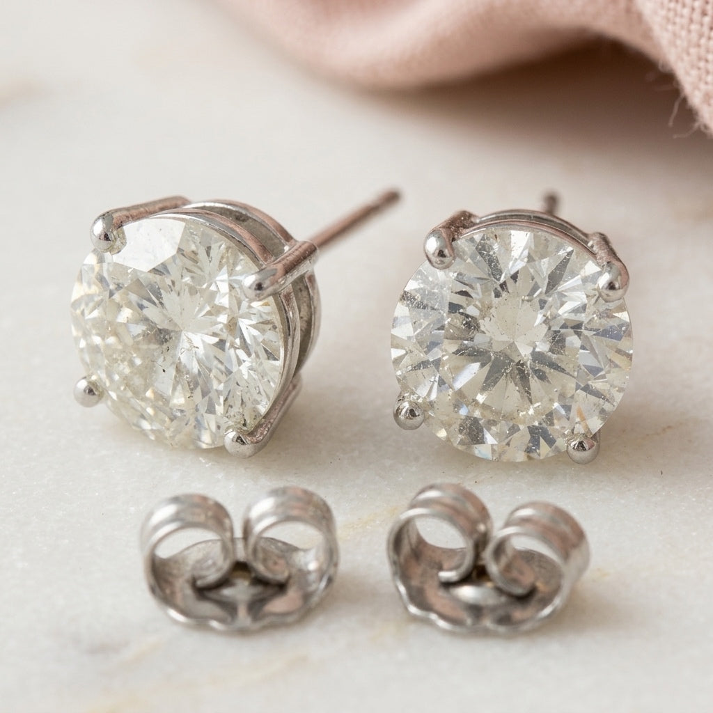 14k White Gold Round Diamond Stud Earrings 2.65CT