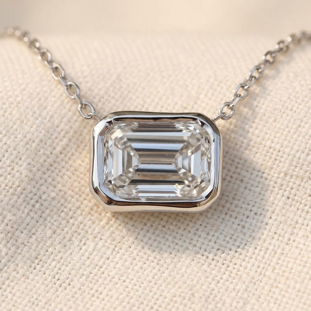 14k White Gold VS Emerald Cut Lab-Grown Diamond Pendant Necklace 1.62CT