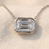 14k White Gold VS Emerald Cut Lab-Grown Diamond Pendant Necklace 1.62CT