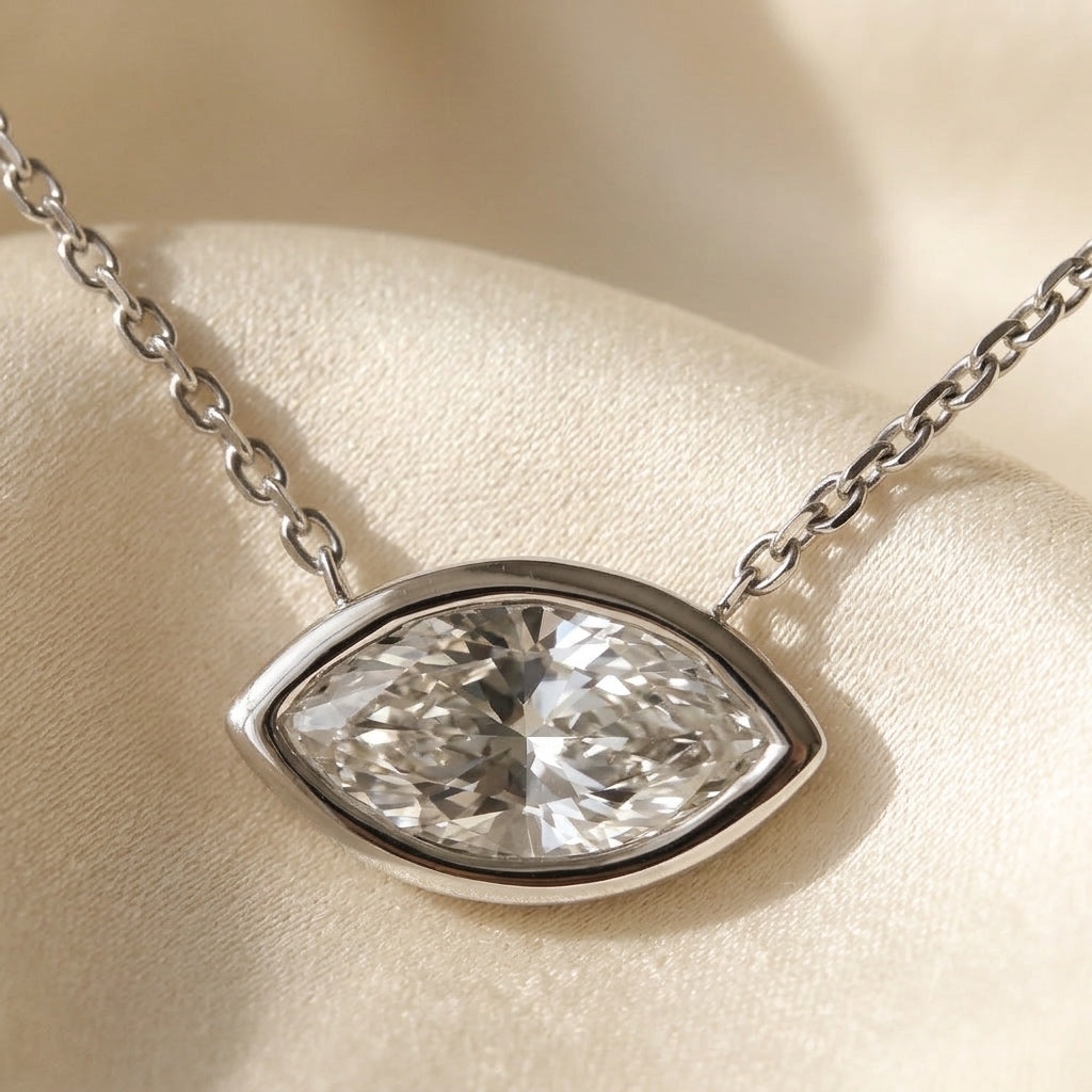 14k White Gold VS Marquise Lab-Grown Diamond Solitaire Pendant Necklace 0.95CT