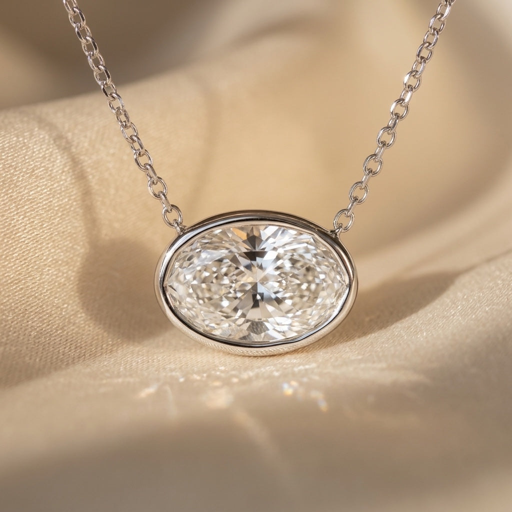 14k White Gold VS Oval Cut Lab-Grown Diamond Solitaire Pendant Necklace 0.98CT