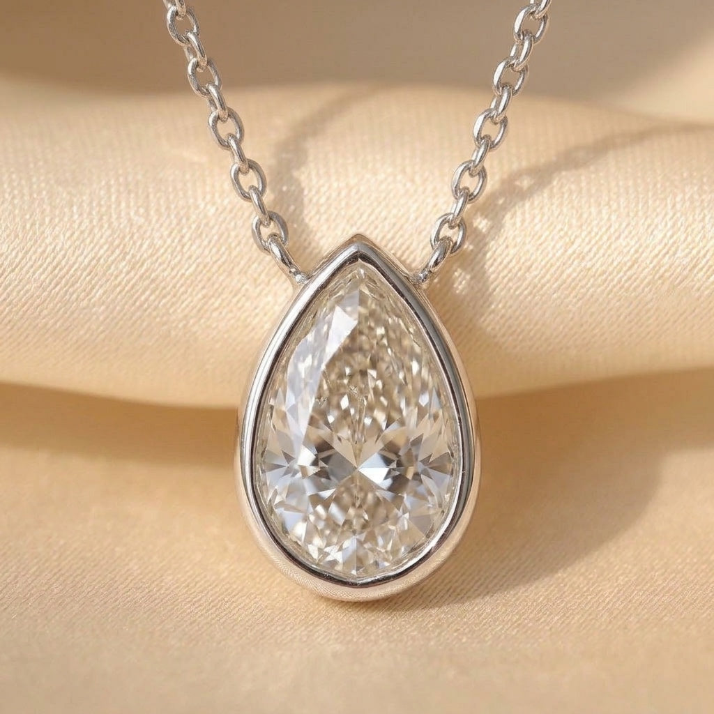 14k White Gold VS Pear Cut Lab-Grown Diamond Solitaire Pendant Necklace 1.05CT