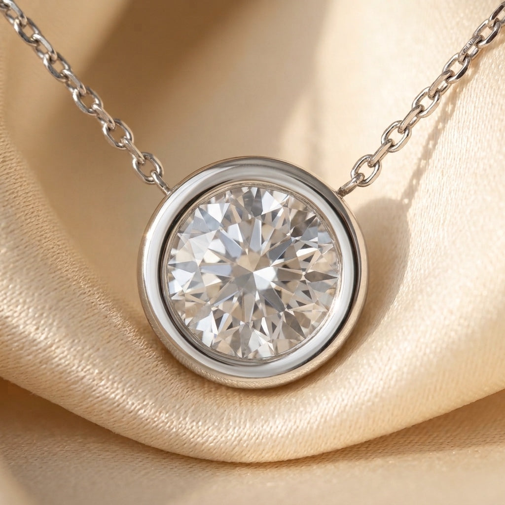 14k White Gold VS Round Lab-Grown Diamond Solitaire Pendant Necklace 1.56CT