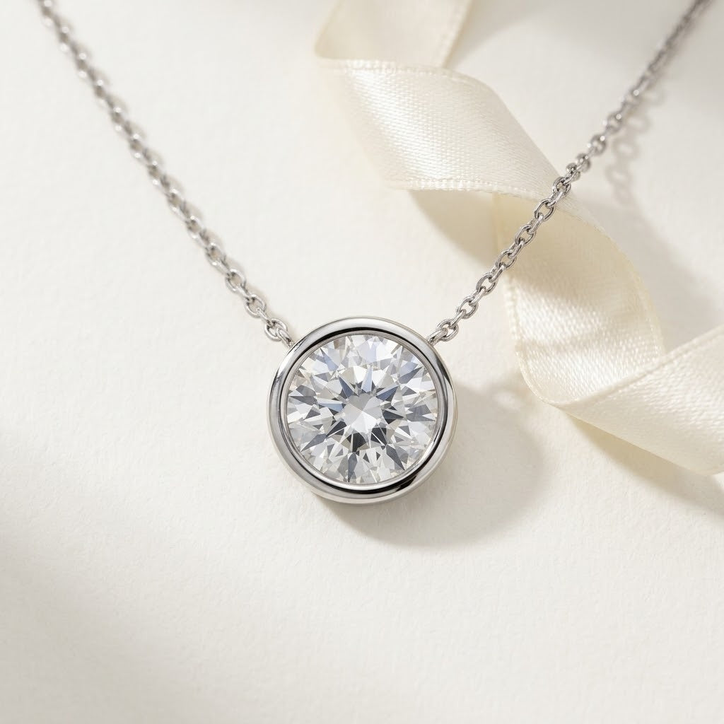 14k White Gold VS Round Lab Grown Diamond Solitaire Pendant Necklace 1.57ct
