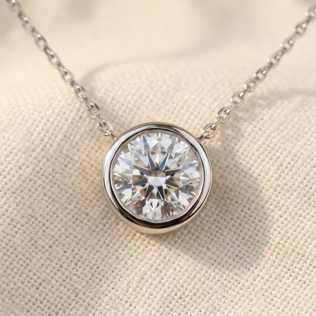 14k White Gold VS Round Lab-Grown Diamond Solitaire Pendant Necklace 2.02CT