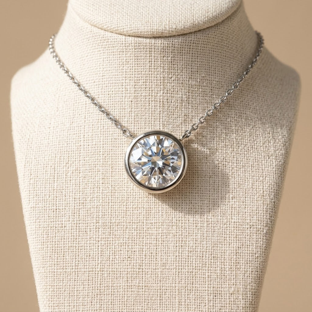 14k White Gold VS Round Lab Grown Diamond Solitaire Pendant Necklace 2.05ct