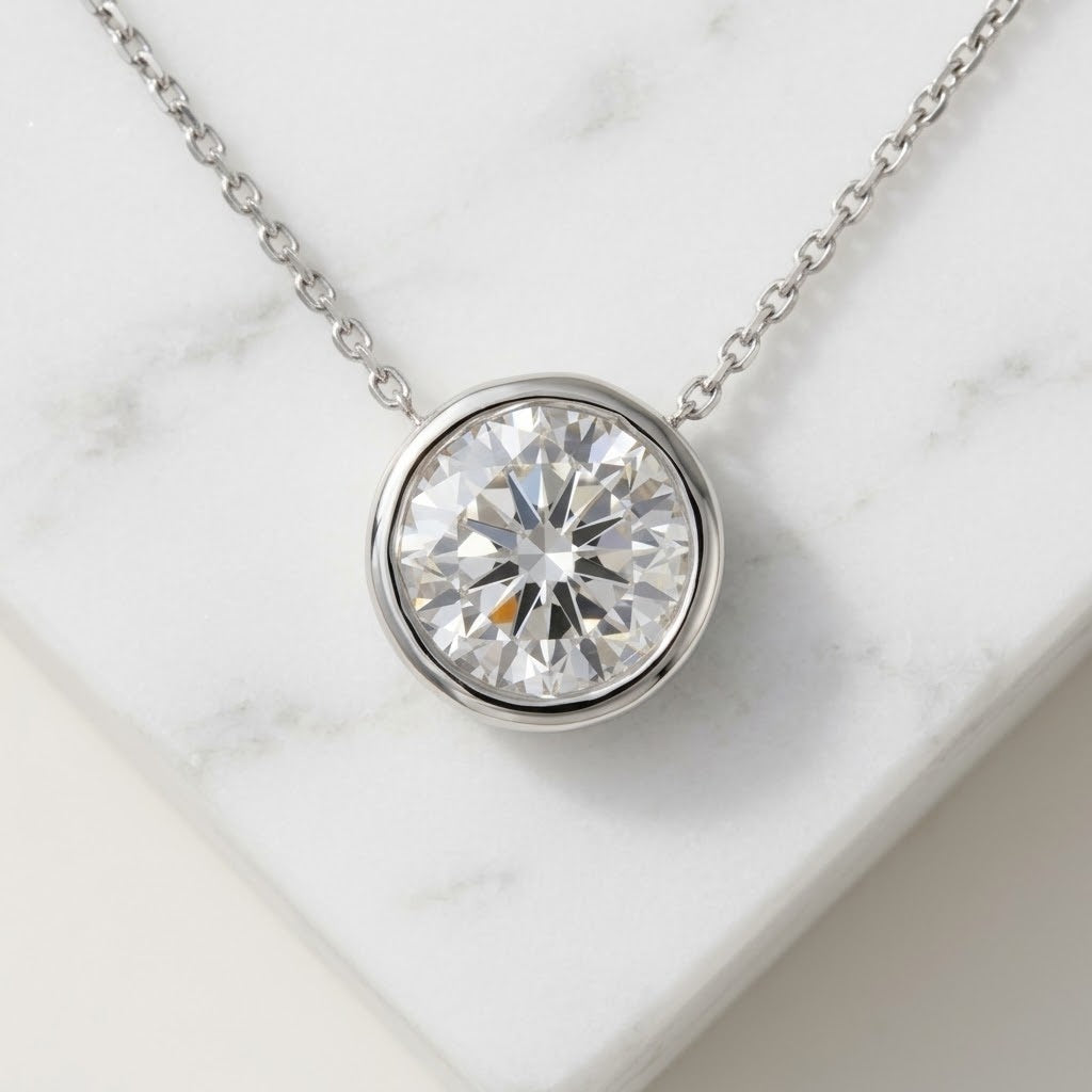 14k White Gold VS Round Lab Grown Diamond Solitaire Pendant Necklace 2.51ct