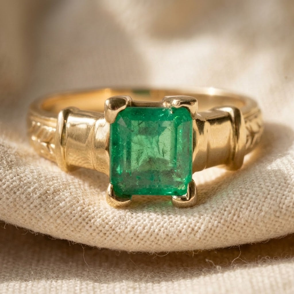 14k Yellow Gold Emerald Solitaire Ring 1.50CT Size 6