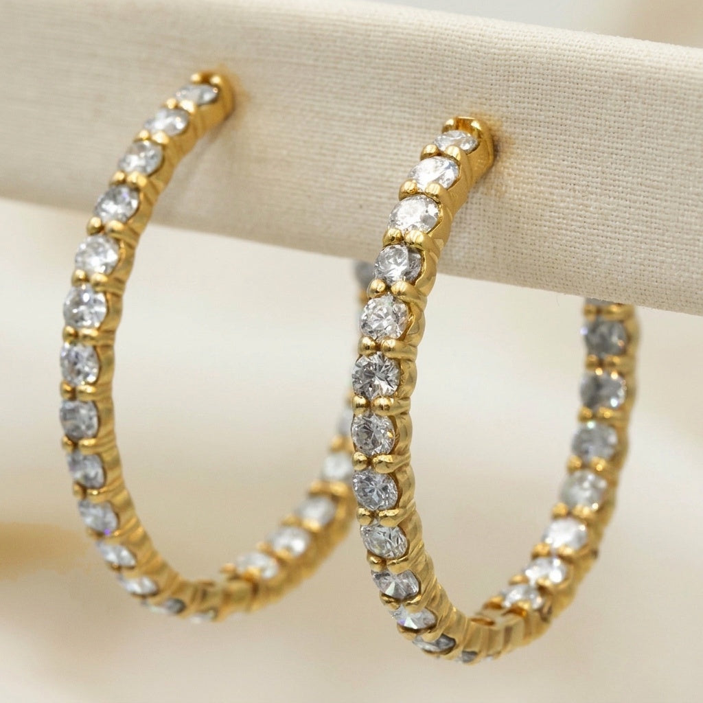 14k Yellow Gold Round Diamond Inside Out Circle Hoop Earrings 8.40CT