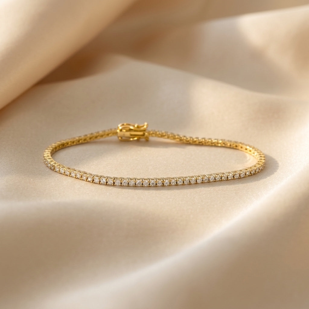 14k Yellow Gold Round Natural Diamond Tennis Bracelet 1.95CT
