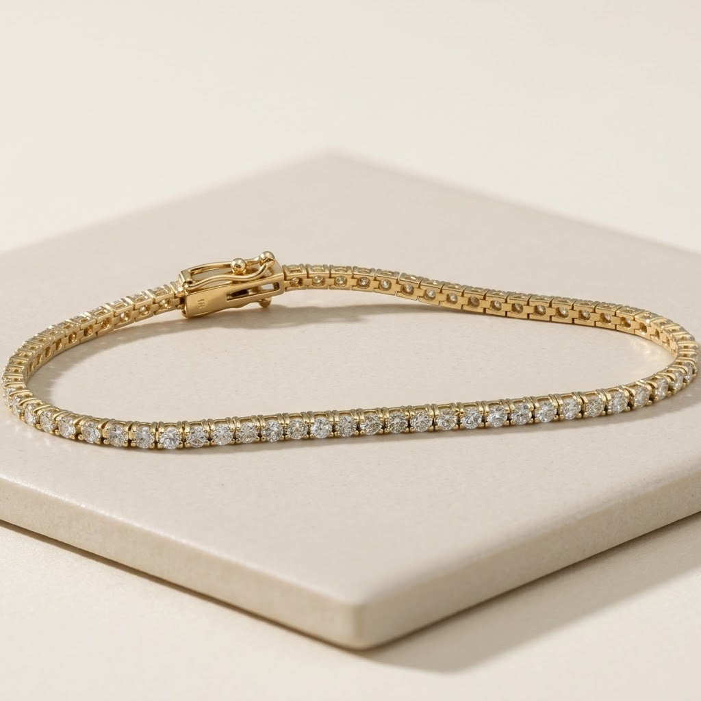 14k Yellow Gold Round Natural Diamond Tennis Bracelet 3.15ct