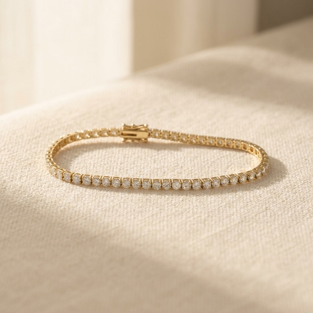 14k Yellow Gold Round Natural Diamond Tennis Bracelet 4.55CT
