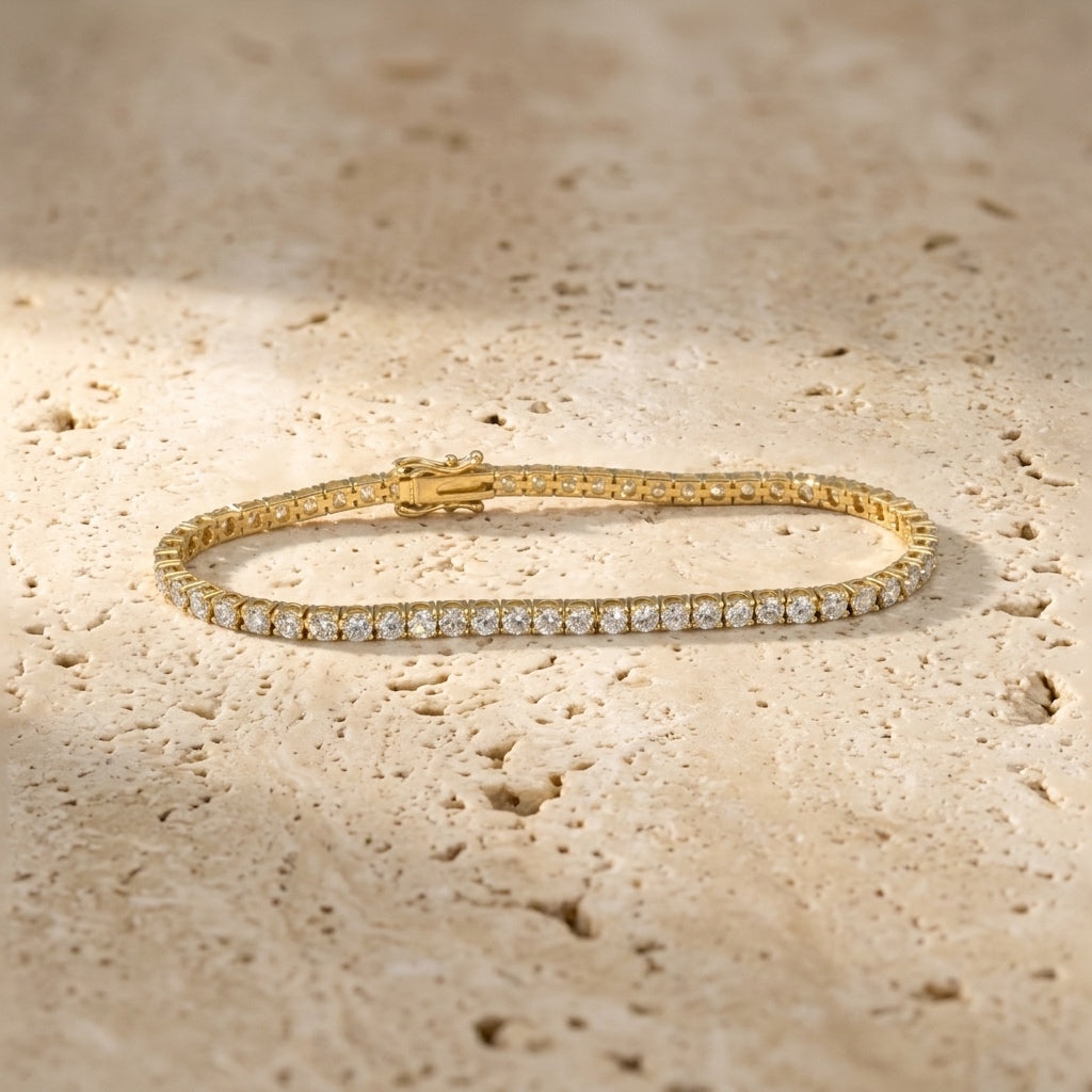 14k Yellow Gold Round Natural Diamond Tennis Bracelet 4.56CT