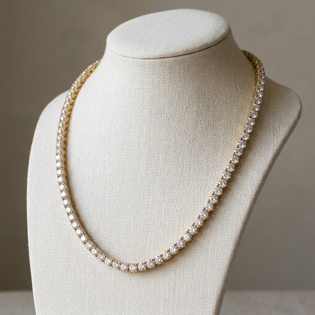 14k Yellow Gold Round VS Lab-Grown Diamond Tennis Necklace 30.45CT
