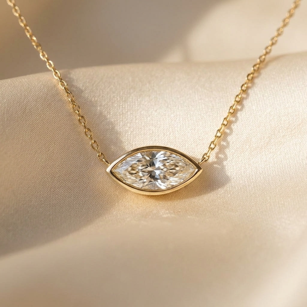14k Yellow Gold VS Marquise Lab-Grown Diamond Solitaire Pendant Necklace 2.37CT