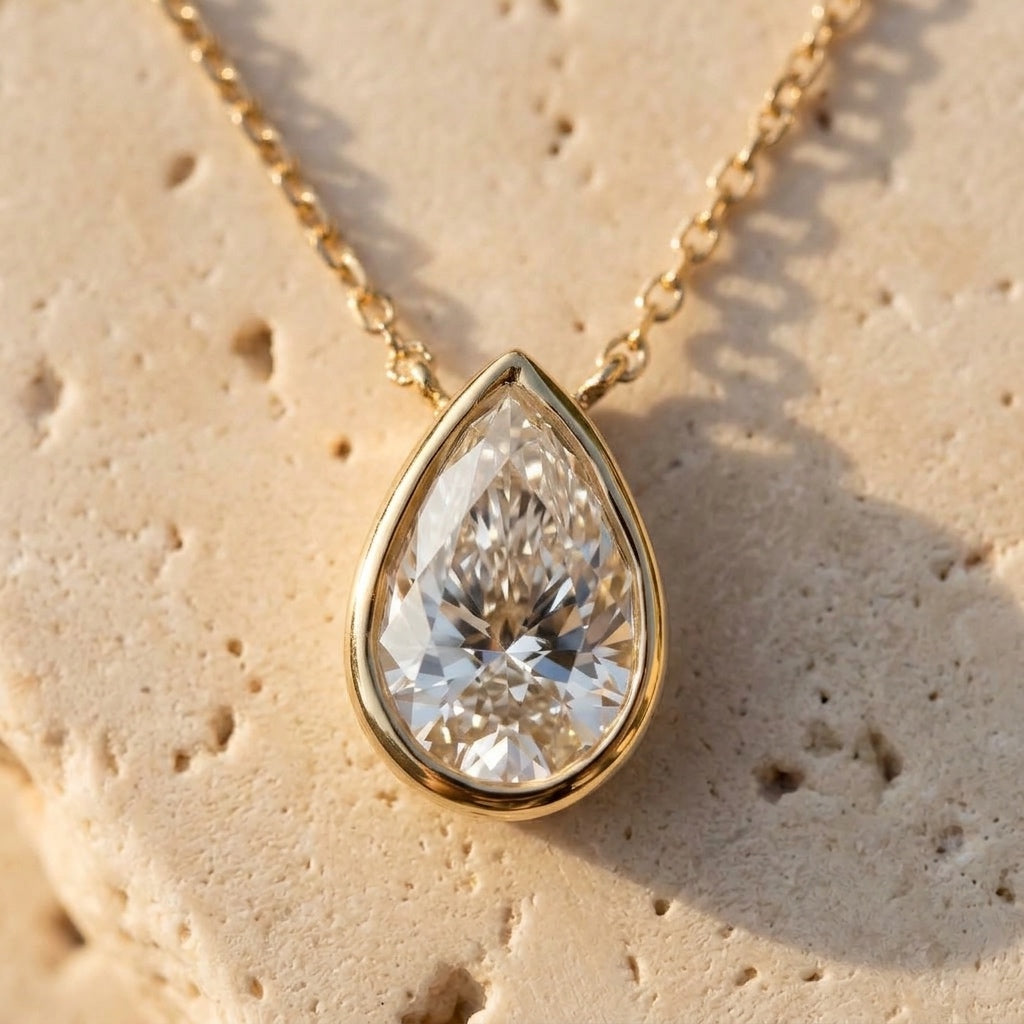 14k Yellow Gold VS Pear Cut Lab-Grown Diamond Pendant Necklace 1.02CT