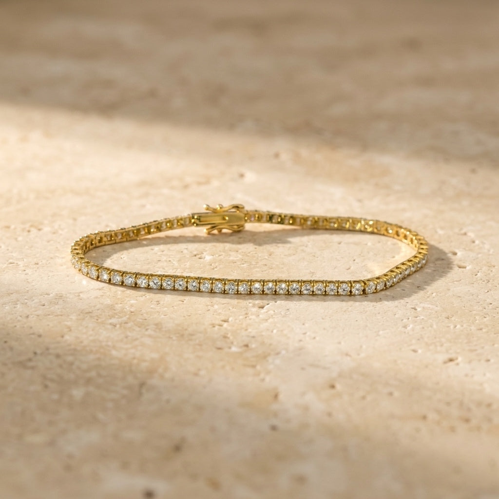 14k Yellow Gold VS Round Cut Natural Diamond Tennis Bracelet 3.08CT