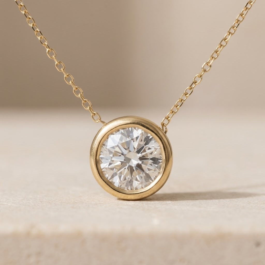 14k Yellow Gold VS Round Lab Grown Diamond Solitaire Pendant Necklace 1.08ct