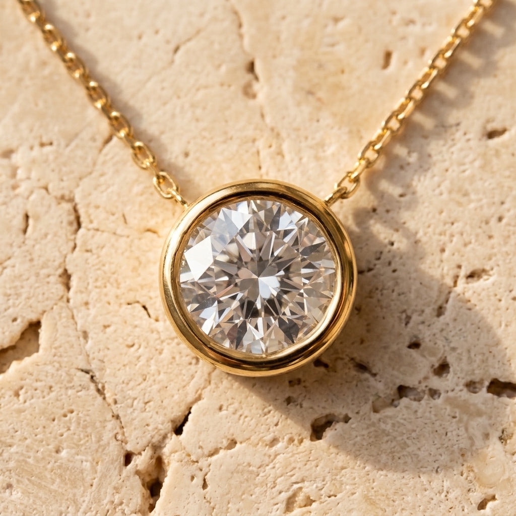 14k Yellow Gold VS Round Lab-Grown Diamond Solitaire Pendant Necklace 1.55CT