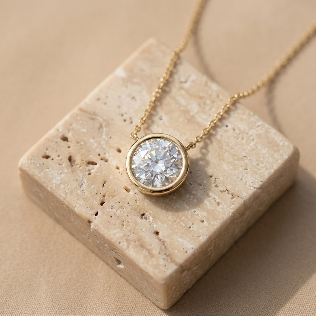 14k Yellow Gold VS Round Lab Grown Diamond Solitaire Pendant Necklace 2.05ct