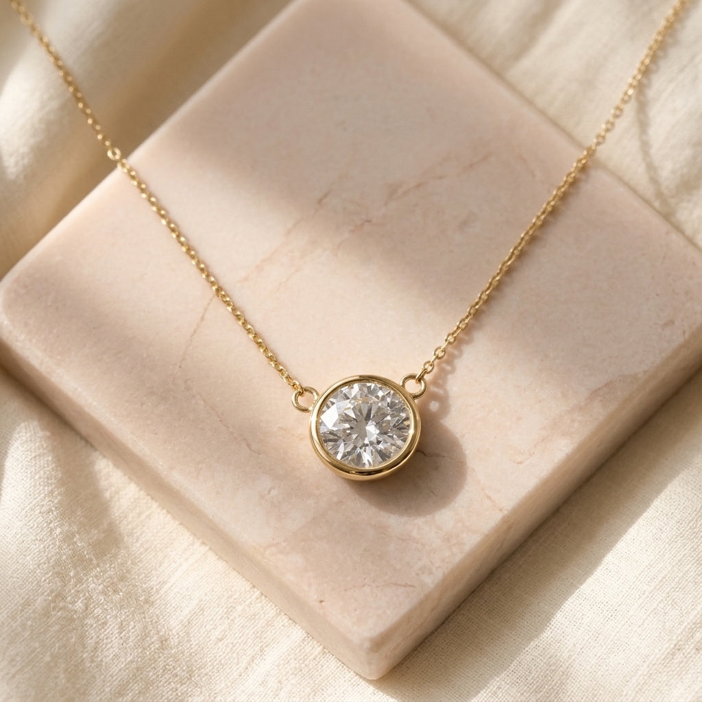 14k yellow gold VS round lab grown diamond solitaire pendant necklace 2.51ct