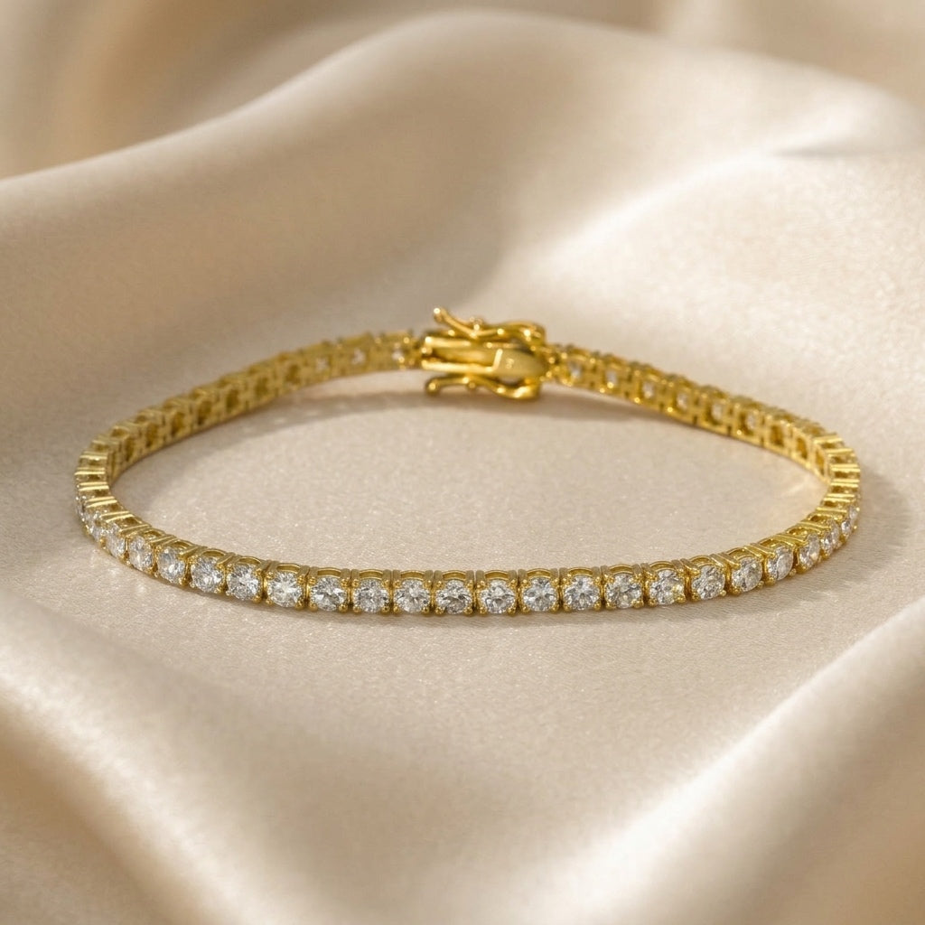 14k Yellow Gold VS Round Lab-Grown Diamond Tennis Bracelet 4.40CT