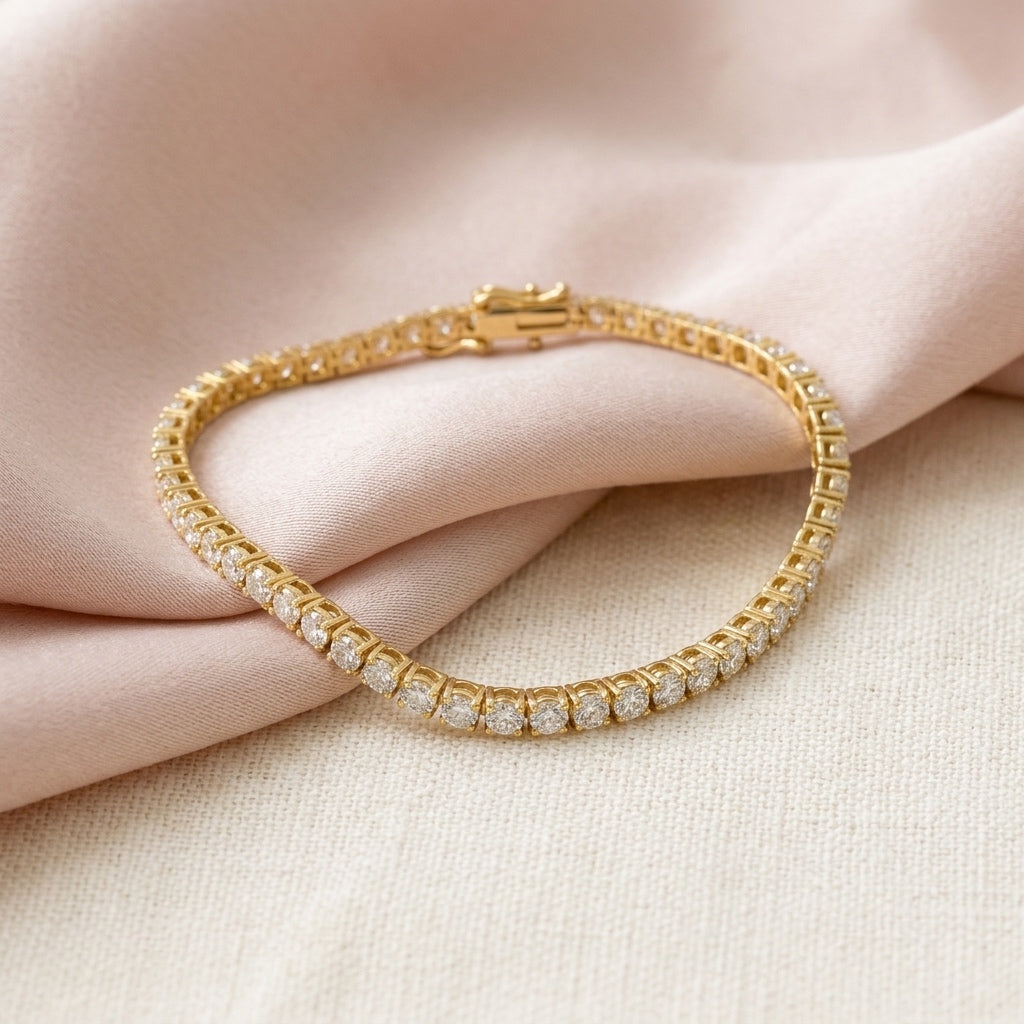 14k Yellow Gold VS Round Lab-Grown Diamond Tennis Bracelet 4.45CT