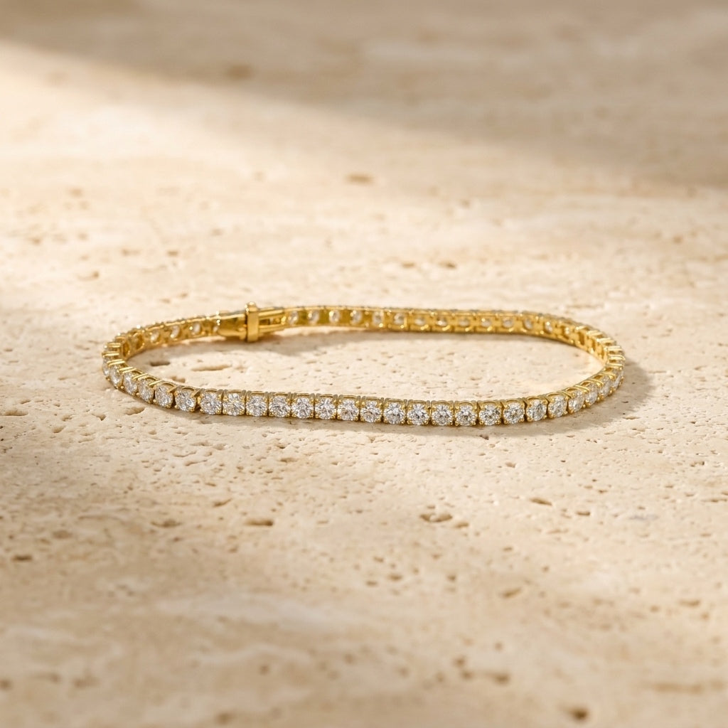 14k Yellow Gold VS Round Lab-Grown Diamond Tennis Bracelet 5.45CT