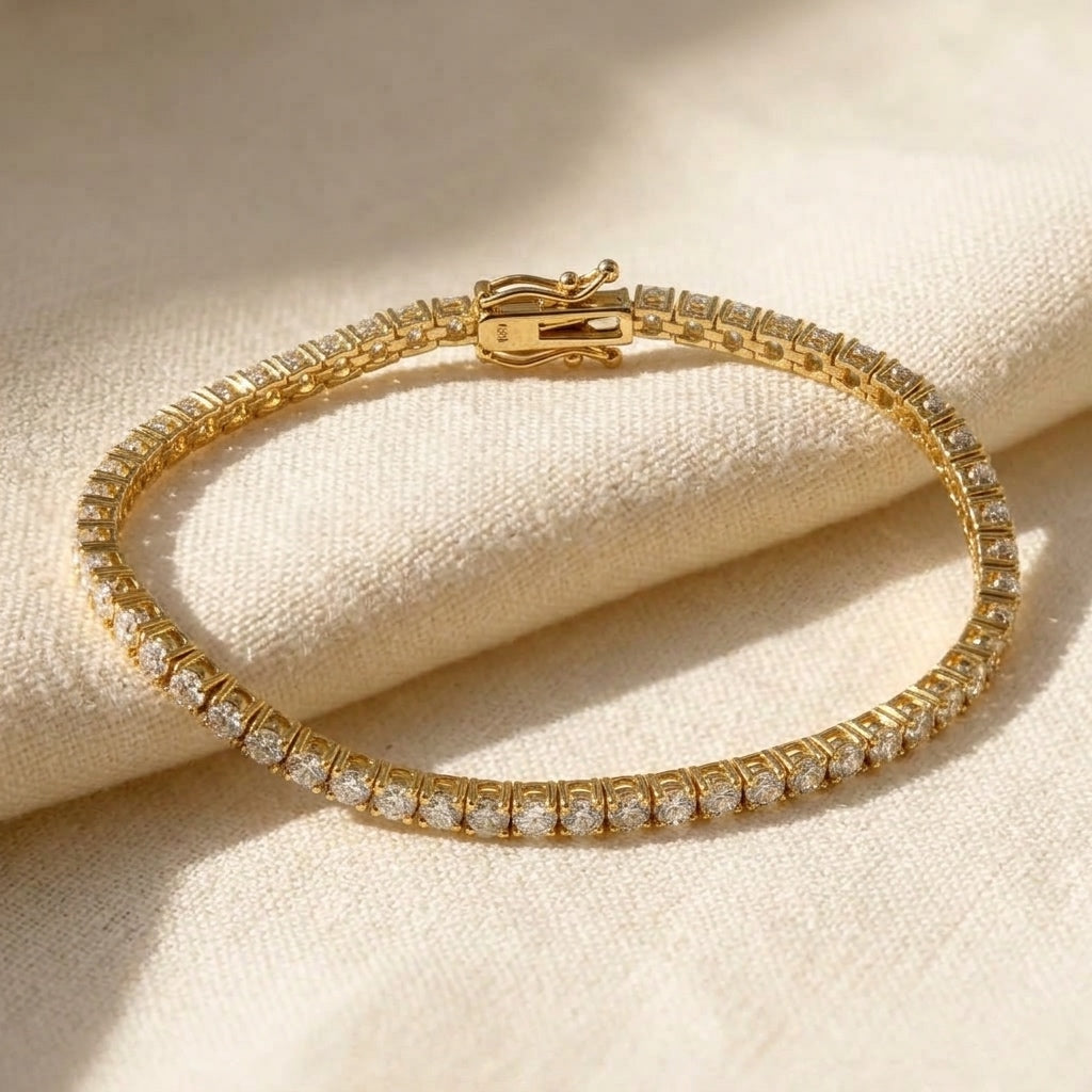 14k Yellow Gold VS Round Natural Diamond Tennis Bracelet 3.20ct