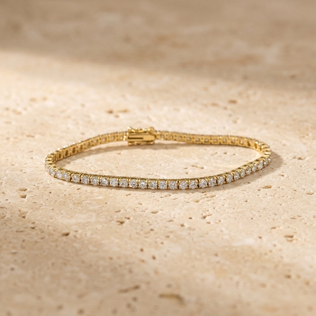 14k Yellow Gold VS Round Natural Diamond Tennis Bracelet 4.55CT