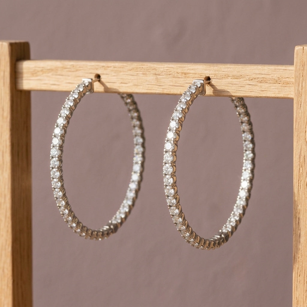 18k White Gold Round Diamond Inside Out Hoop Earrings 7.21CTW