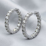 18k White Gold Round Diamond Inside Out Oval Hoop Earrings 10.58CT