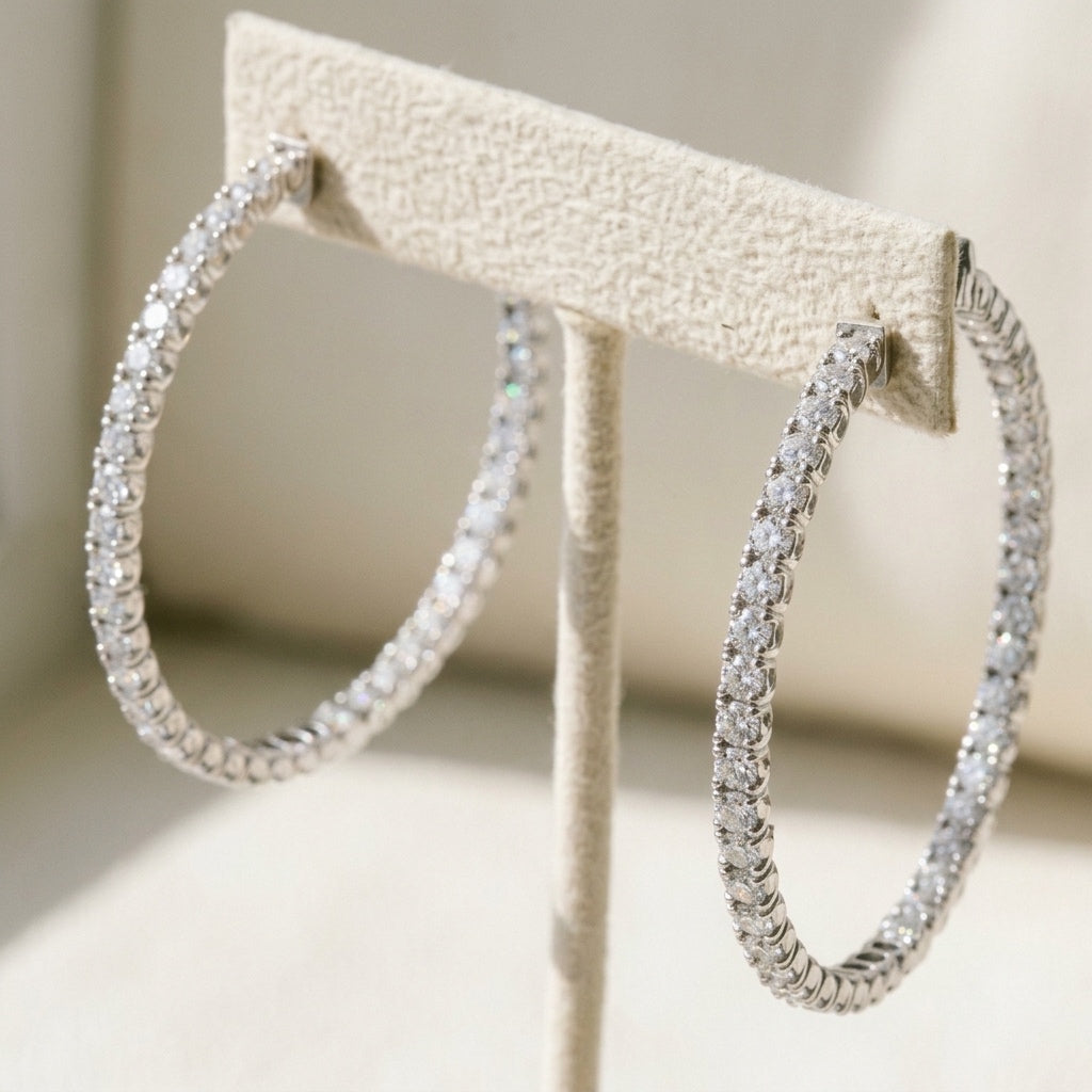 18k White Gold VS Diamond Jumbo Inside Out Hoop Earrings 7.27CT