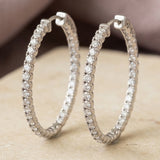 18k White Gold VS Round Diamond Oval Hoop Inside Out Earrings 5.78CT