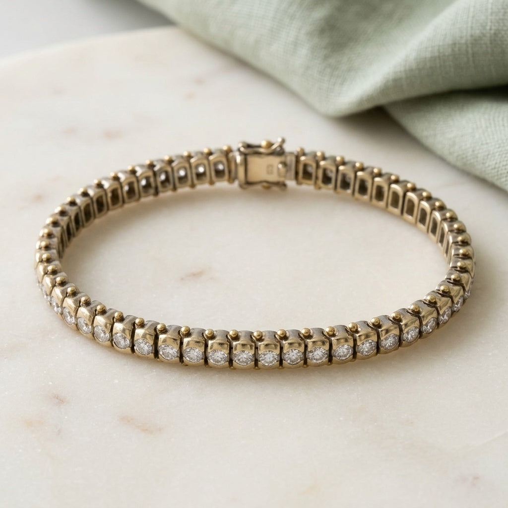 18k White Yellow Gold VS Round Half Bezel Set Diamond Tennis Bracelet 5.0CT