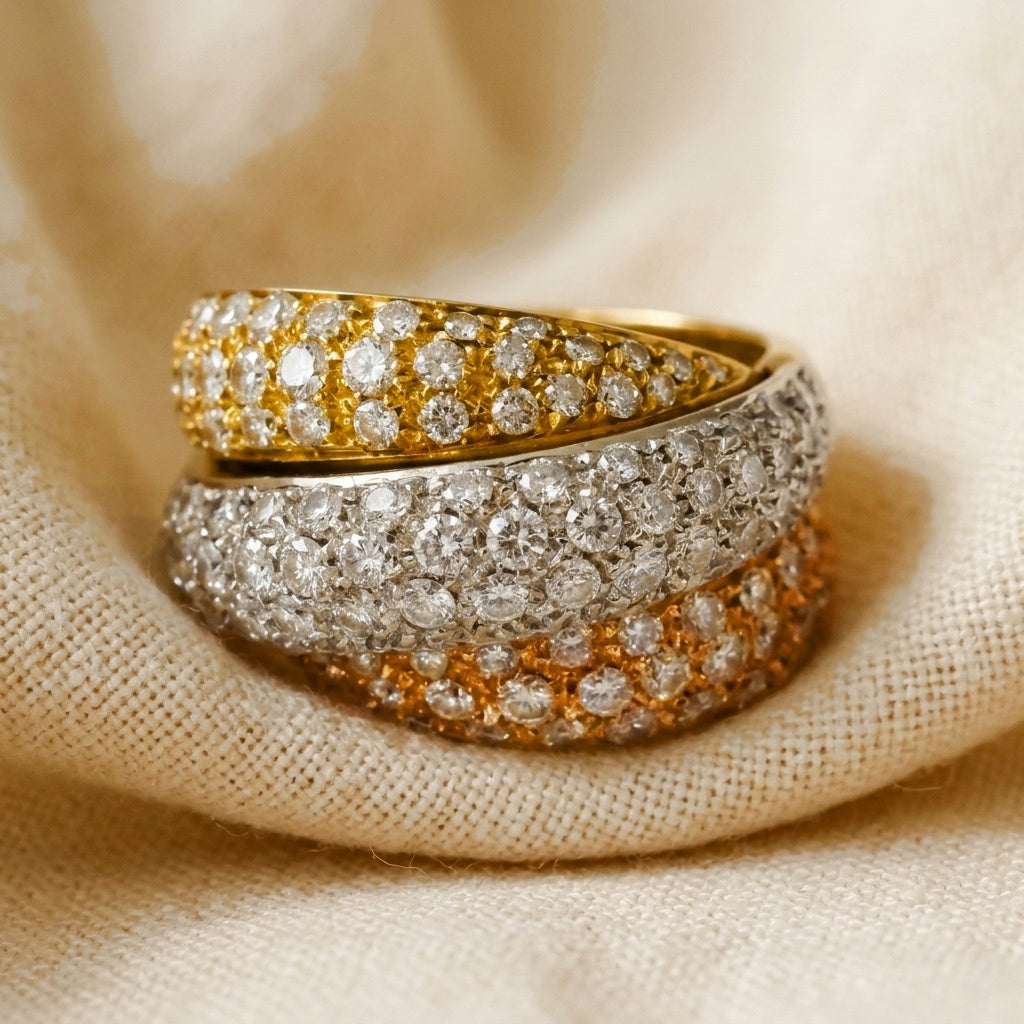 18k Yellow White Gold VS Round Diamond Pave Crossover Ring 3.0CT Size 7
