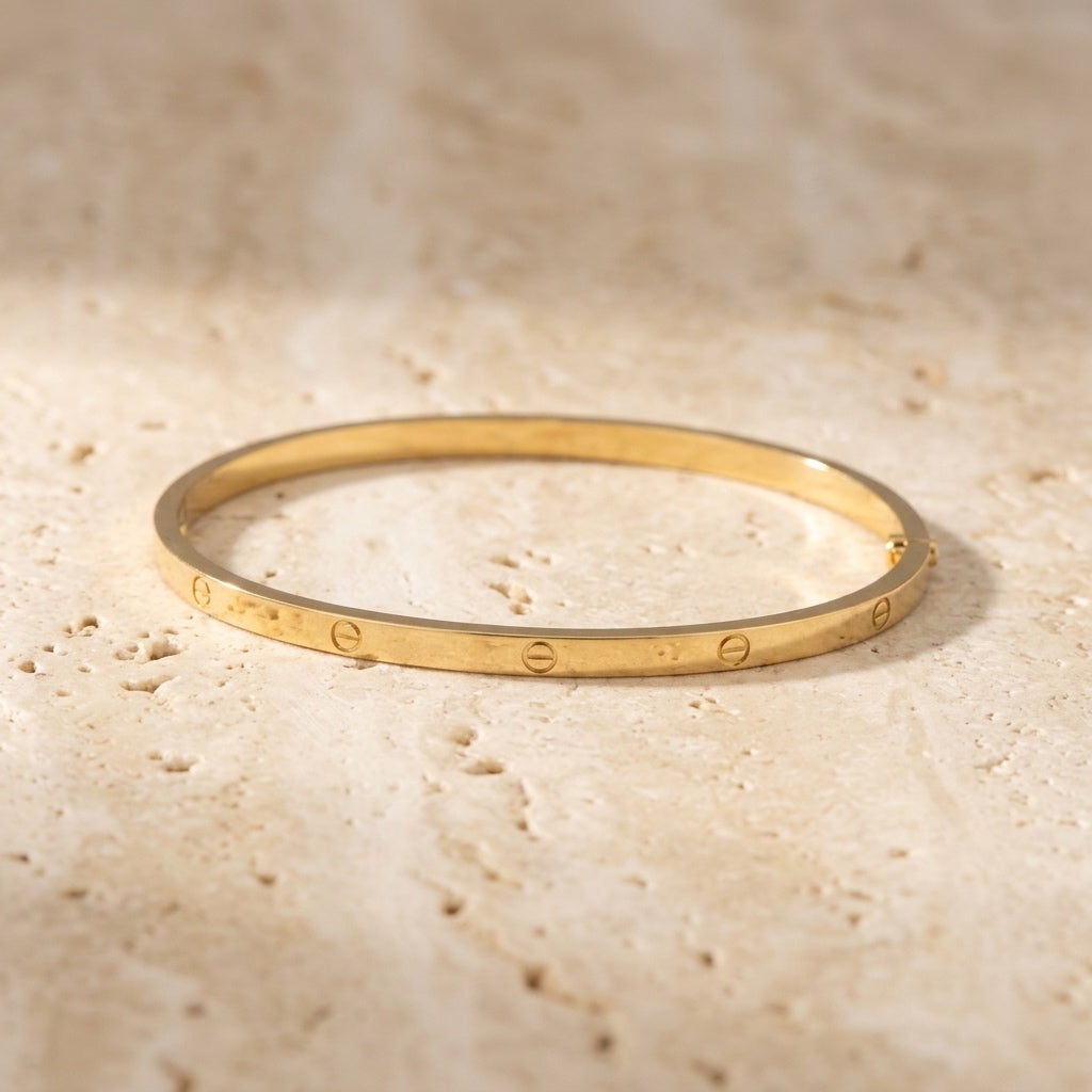 CARTIER 18k Gold Love Collection Screw Motif 4.0mm Bangle Bracelet Size 21