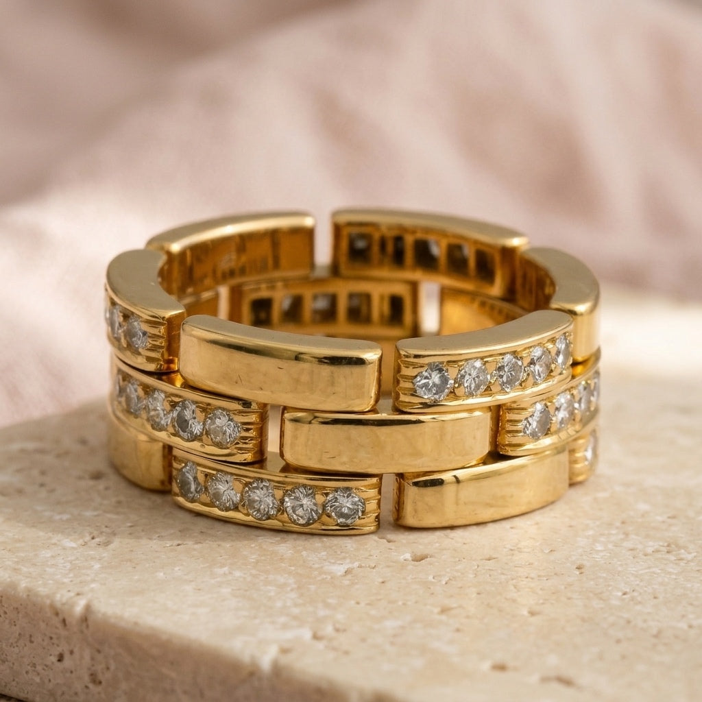 CARTIER 18k Yellow Gold VS Round Diamond Maillon Panthere Ring .90CT Size 53